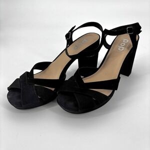 Pop Garcelle Black Crisscross Ankle Strap Block Heel‎ Platform Sandal sz 10